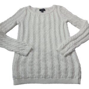 Lands End Womens Size Small White Cable Knit White Sweater Drifter